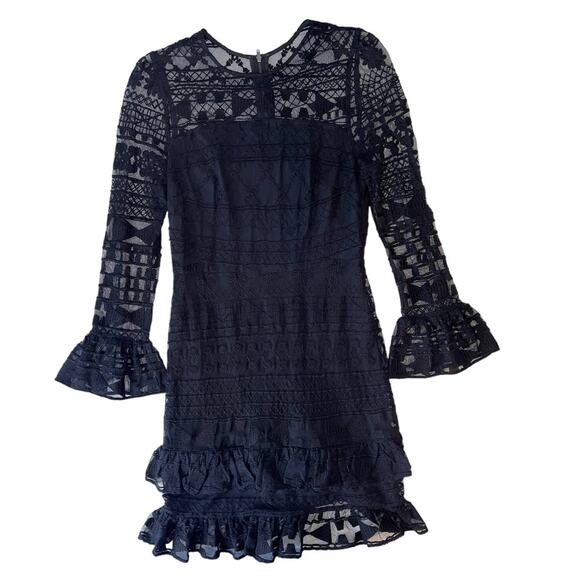 Parker Semi Sheer and Ruffled Black Mini Dress Size Small - Picture 3 of 11